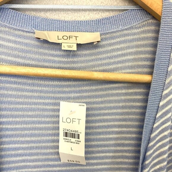 NWT Loft Open Front Cardigan Womens Large L Blue White Coastal Lightweight Beach - Picture 4 of 10